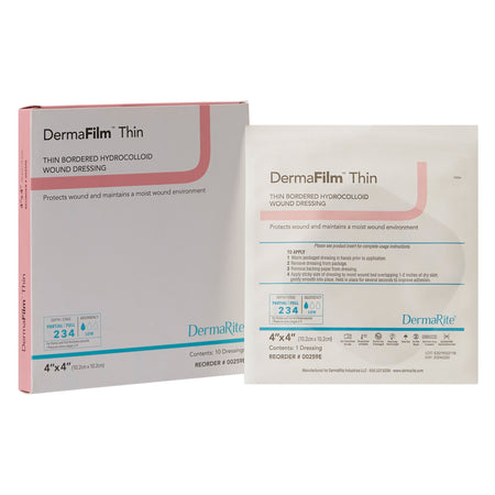 DermaRite 00259E DermaFilm Hydrocolloid Dressing, 4 x 4 Inch