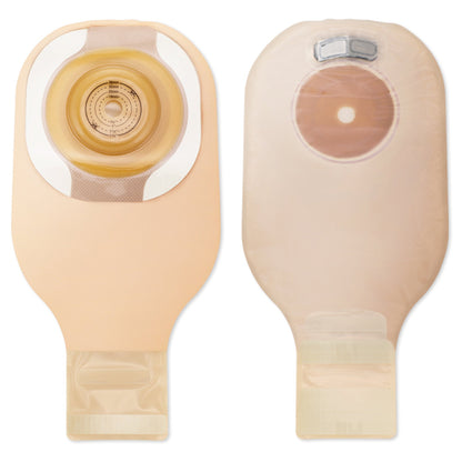 Hollister 8574 clear one piece drainable pouches showing the soft convex barrier and integrated Lock n Roll closure
