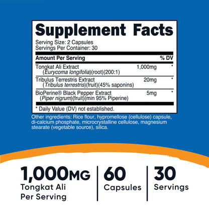 Dietary Supplement nutricost® Tongkat 1,000 mg Strength Capsule 60 Per Bottle