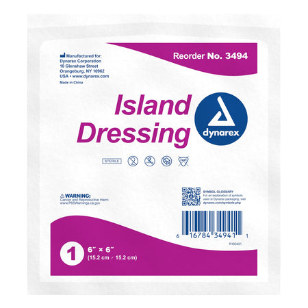 Dynarex 3494 White Adhesive Dressing, 6 x 6 Inch