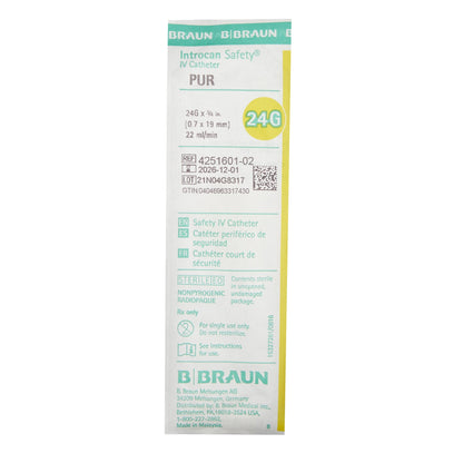 Introcan Safety® Peripheral IV Catheter, 24 Gauge, Straight