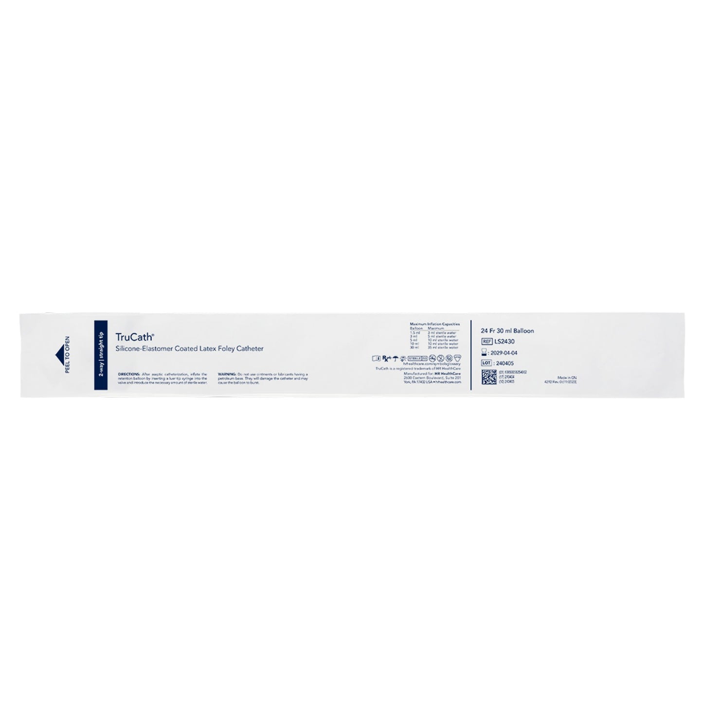 Foley Catheter TruCath® 2-Way Standard Tip 30 mL Balloon 24 Fr. Silicone Elastomer Coated Latex