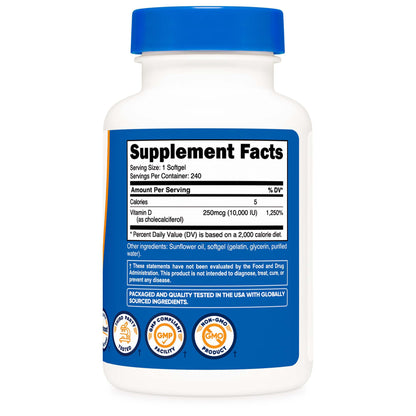 Dietary Supplement nutricost® Vitamin D3 10,000 IU Strength Softgel 240 Per Bottle