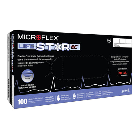Microflex 1088187 LifeStar EC Extended Cuff Length Exam Glove, 2X-Large, White / Blue