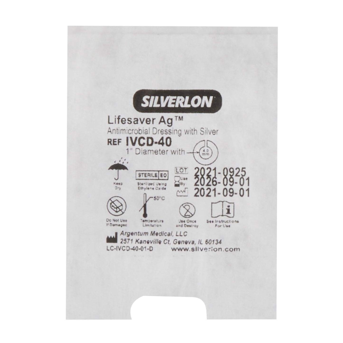Antimicrobial Protective Disc Silverlon® Lifesaver AG™ Silver 1 Inch Disc / 4 mm Hole Diameter Sterile