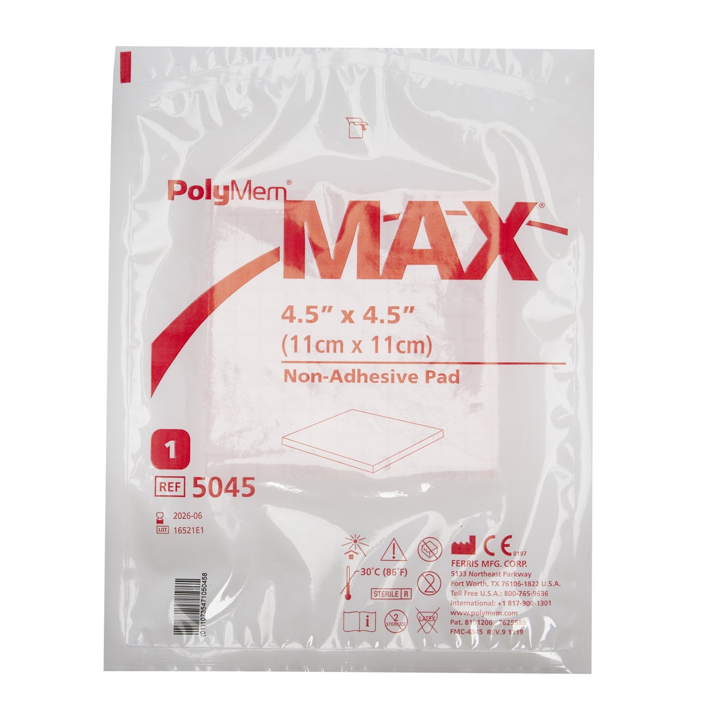 PolyMem® Max® Nonadhesive without Border Foam Dressing, 4½ x 4½ Inch