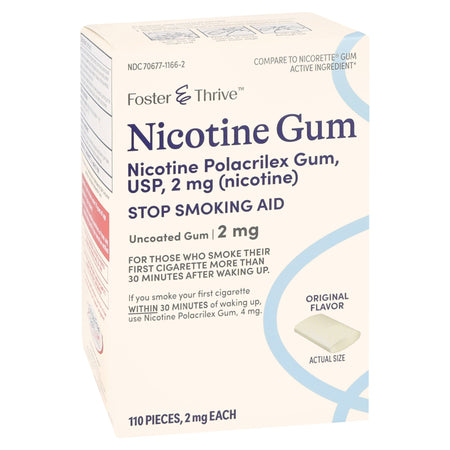 McKesson 70677116602 Foster & Thrive Nicotine Polacrilex 2 mg Gum, Original Flavor