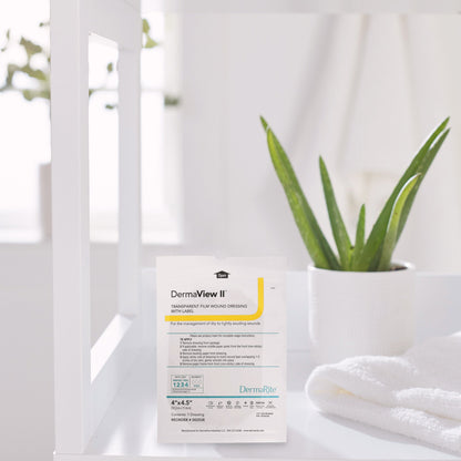 DermaView II™ Transparent Film Dressing with Border, 4 x 4½ Inch