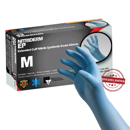 Innovative Healthcare 182200 NitriDerm EP Nitrile Extended Cuff Length Exam Glove, Medium, Blue
