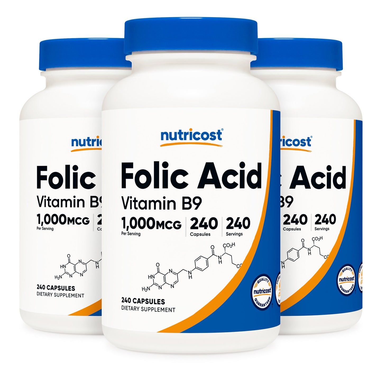 Dietary Supplement nutricost® Folic Acid (Vitamin B9) Folate 1,000 mcg Strength Capsule 240 Per Bottle
