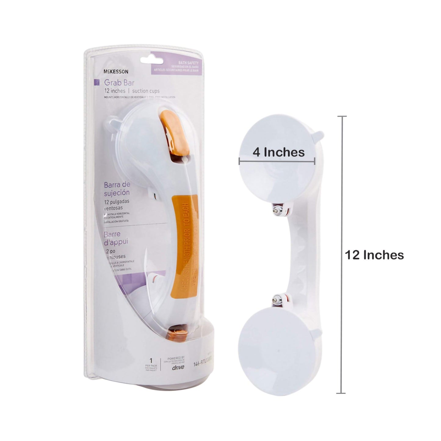 McKesson White / Yellow Plastic Suction-Cup Grab Bar