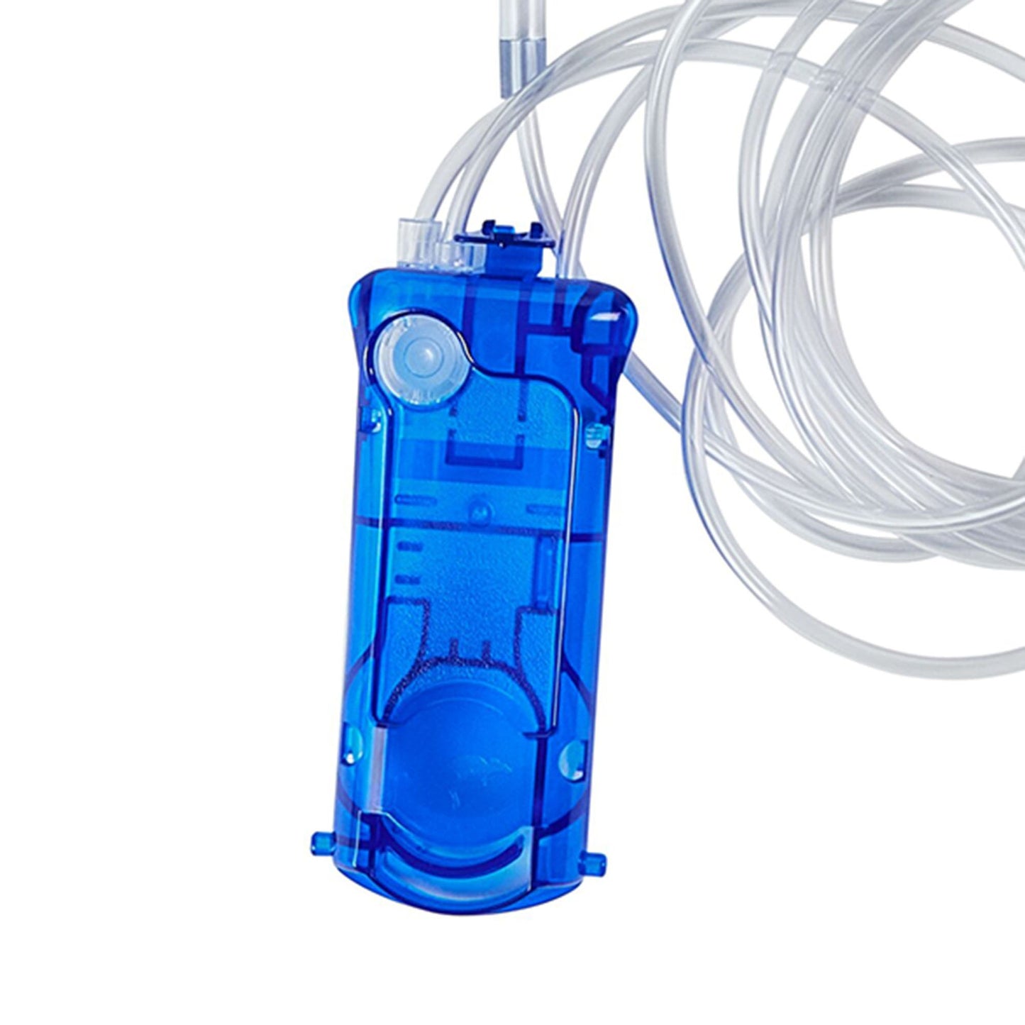 Close up of the blue connector on  a Cardinal Health B10FF pump set.