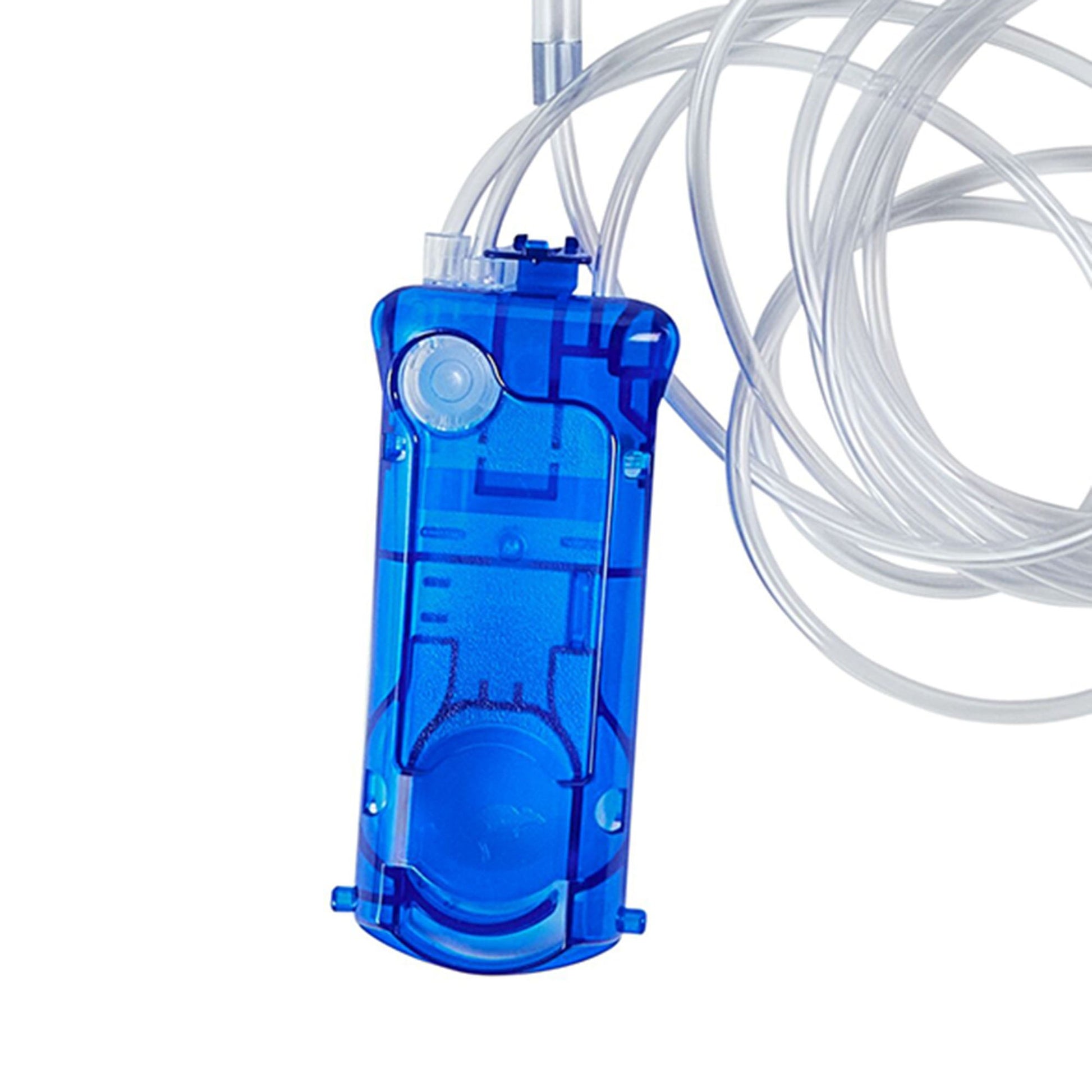 Close up of the blue connector on  a Cardinal Health B10FF pump set.