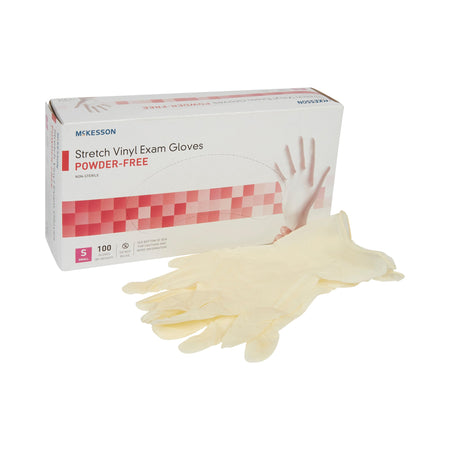 McKesson 14-814 Stretch Vinyl Exam Glove, Small, Ivory