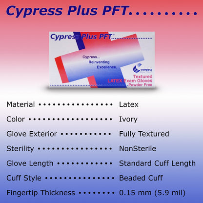 Cypress Plus® PFT Latex Exam Glove, Medium, Ivory