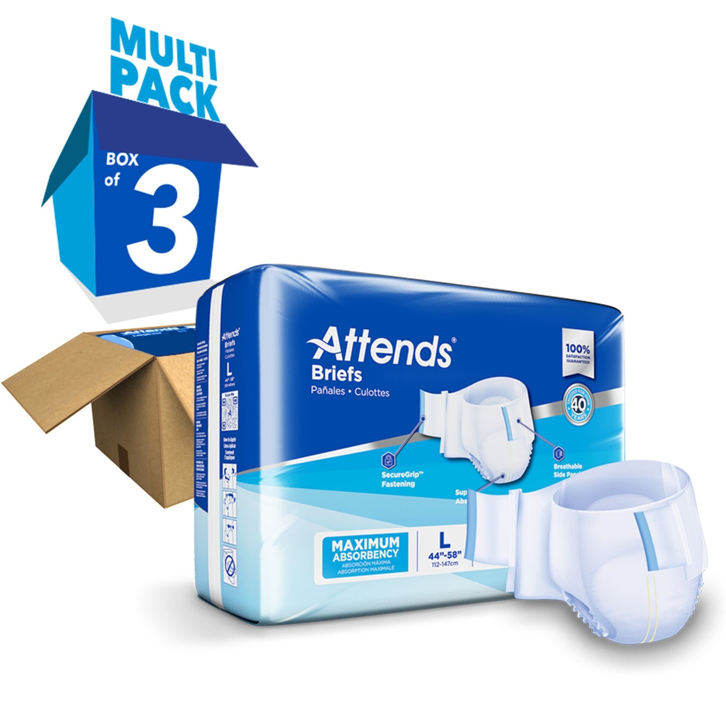 Attends® Briefs, Adult, Large, Heavy Absorbency, Disposable