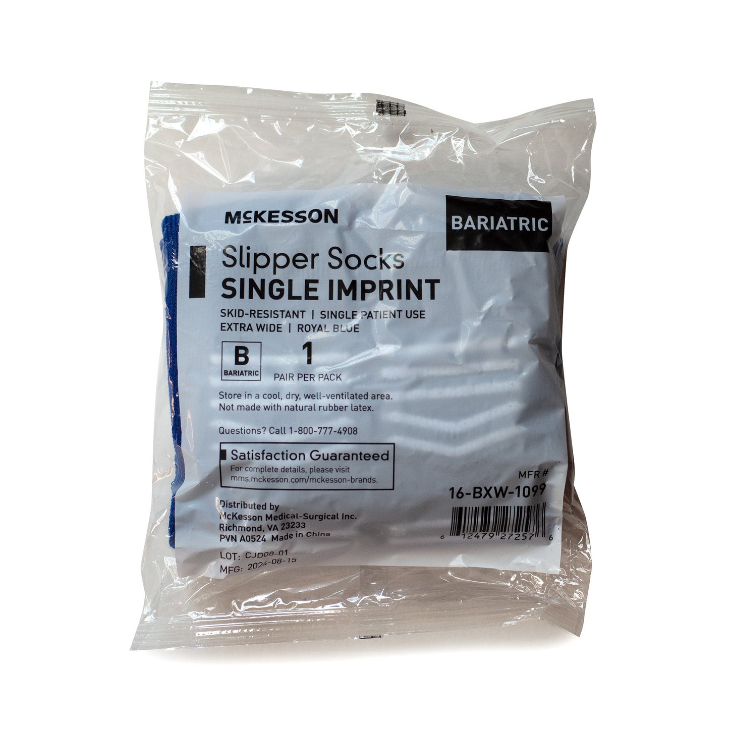 Slipper Socks McKesson Unisex Adult Bariatric / X-Wide Double Tread Single Patient Use Royal Blue