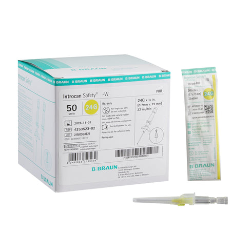 Introcan Safety® Peripheral IV Catheter, 24 Gauge, Winged