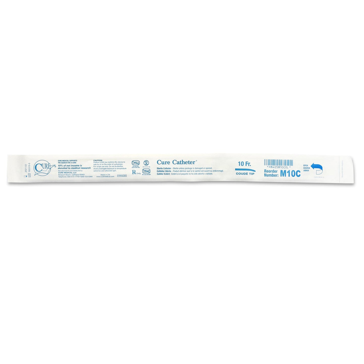 Cure Catheter™ Urethral Catheter, 10 Fr., Male, Coude
