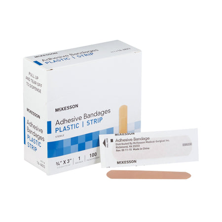McKesson 16-4823 Adhesive Strip, 3/4 x 3 Inch, Up to 4 Inch Length, Tan