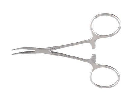 Mosquito Forceps Miltex® Hartmann 3-1/2 Inch Length OR / Surgical Grade German Stainless Steel NonSterile Locking Finger Ring Handle Curved Serrated Tips