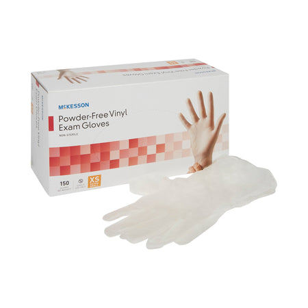 McKesson 14-132 Vinyl Exam Glove, Extra Small, Clear