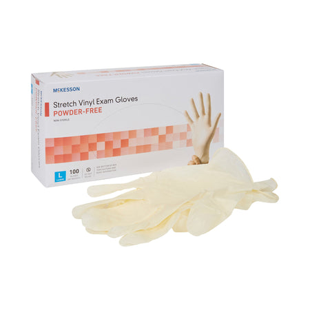 McKesson 14-818 Stretch Vinyl Exam Glove, Large, Ivory