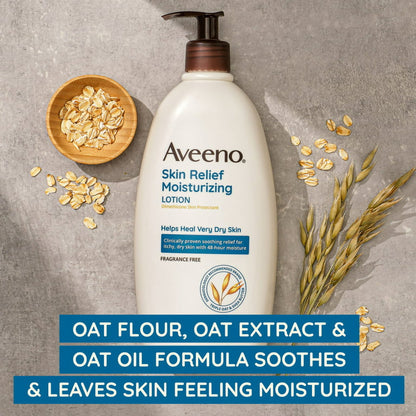 Hand and Body Moisturizer Aveeno® Skin Relief 12 oz. Pump Bottle Unscented Lotion
