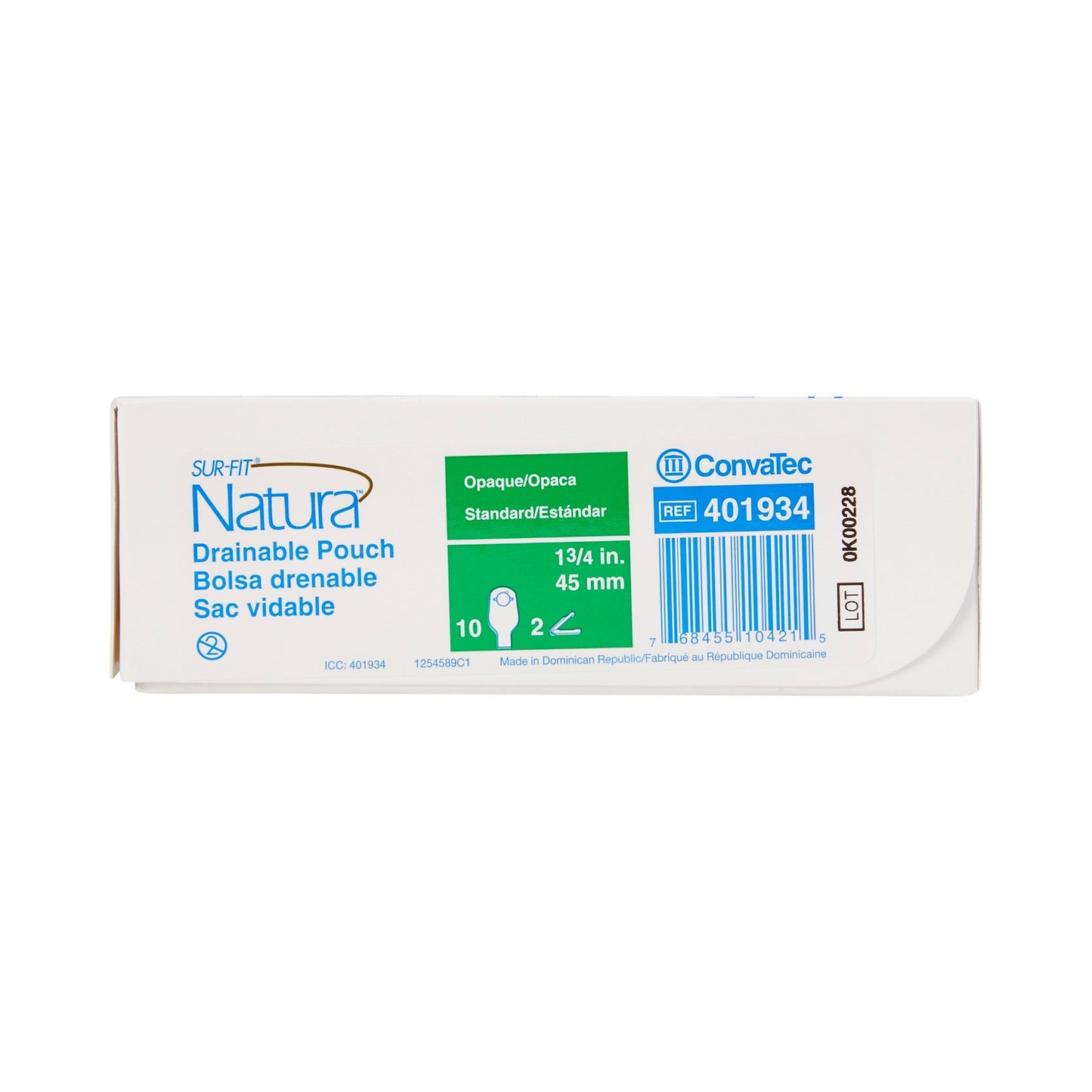 Sur-Fit Natura® Opaque Colostomy Pouch, 12-Inch Length, 1¾ Inch Flange