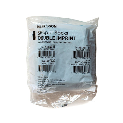 Slipper Socks McKesson Unisex Adult Double Tread Single Patient Use Teal