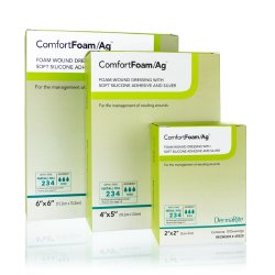DermaRite 49660 ComfortFoam/Ag Silver Foam Dressing, 10 Count, 6 x 6 Inch, Tan