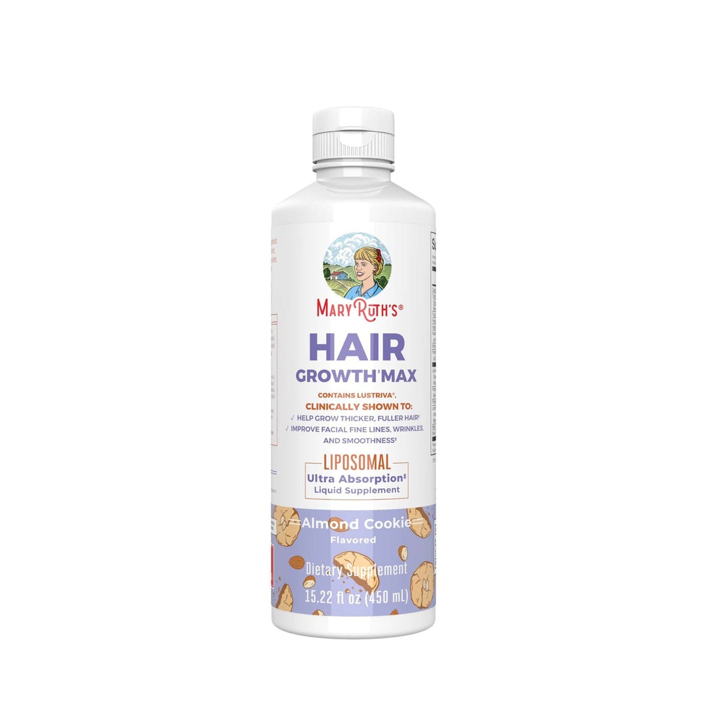 Dietary Supplement Mary Ruth's® Hair Growth Max Liposomal Vitamin E / B6 / Biotin 4 mg / 3 mg / 10,000 mcg Strength Liquid 15.22 oz. Almond Cookie Flavor