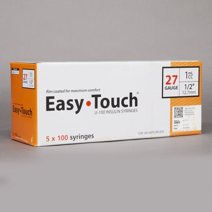 Standard Insulin Syringe with Needle EasyTouch™ 1 mL 1/2 Inch 27 Gauge NonSafety Thin Wall