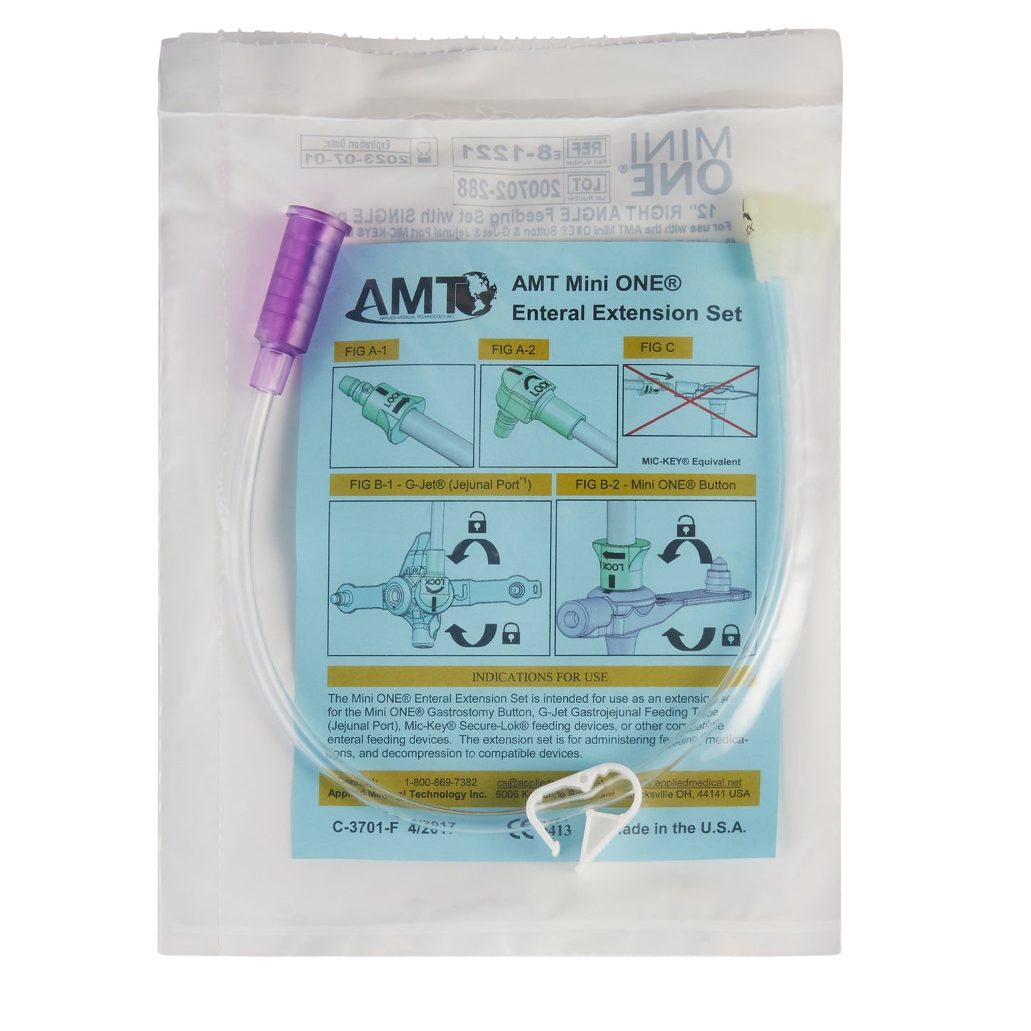 Mini ONE® Right Angle Connector With Bolus Adapter, 12 Inch, Purple