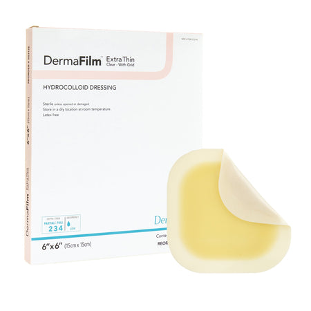DermaRite 00306E DermaFilm Thin with Border Hydrocolloid Dressing, 6 x 6 Inch