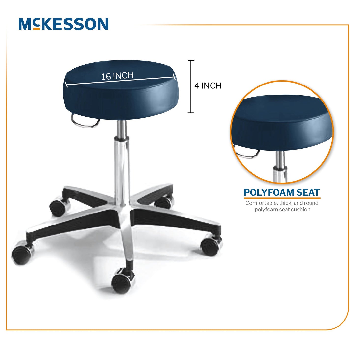 McKesson Round Pneumatic Exam Stool, Blue