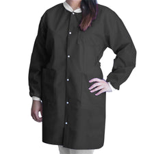 Lab Coat FitMe™ Black Large Knee Length 3-Layer SMS Disposable