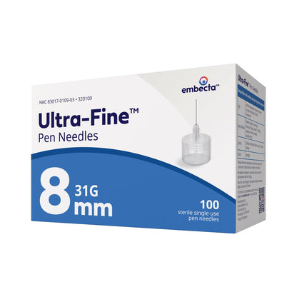 Embecta 320109 Standard Insulin Pen Needle Ultra-Fine III™ 31 Gauge 8 mm Length NonSafety