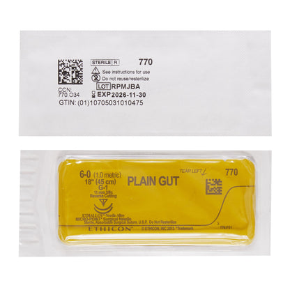 Absorbable Suture with Needle GUT PLAIN Plain Gut G-1 3/8 Circle Precision Reverse Cutting Needle Size 6-0 Monofilament