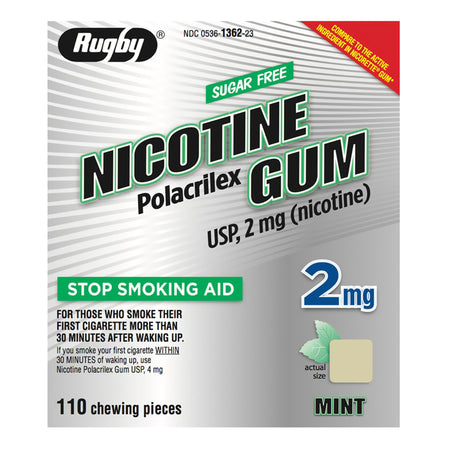 Major Pharmaceuticals 536136223 Rugby Sugar-Free Nicotine Gum 2 mg Stop Smoking Aid, Mint Flavor