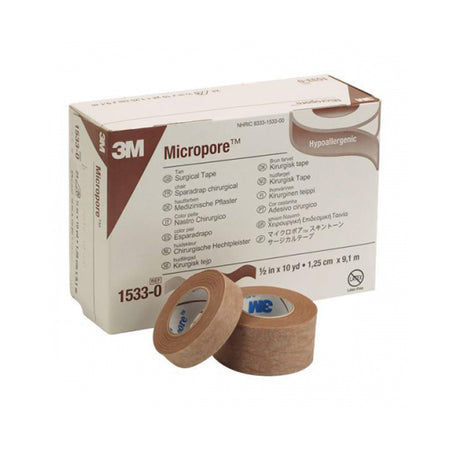 Solventum 1533-0 3M Micropore Paper Medical Tape, 1/2 Inch x 10 Yard, Tan