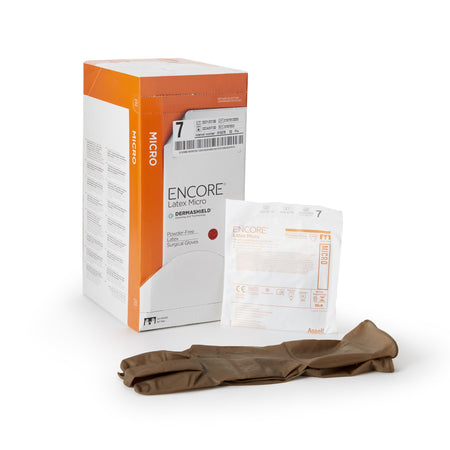 Ansell 5787003 Encore Latex Micro Surgical Glove, Size 7, Brown