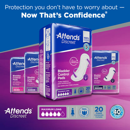 Attends® Discreet Women's Maximum Long Bladder Control Pad, 14½-Inch Length