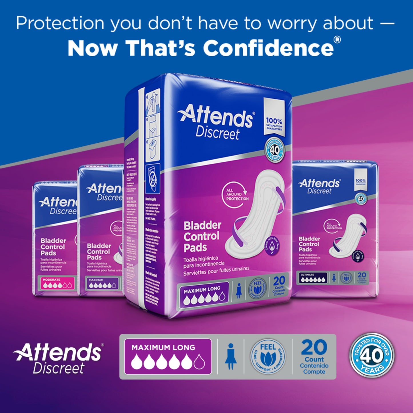 Attends® Discreet Women's Maximum Long Bladder Control Pad, 14½-Inch Length
