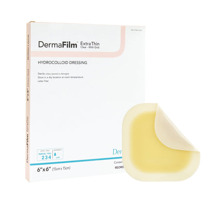 DermaRite 00312E DermaFilm Extra Thin Clear with Grid Hydrocolloid Dressing, 6 x 6 Inch