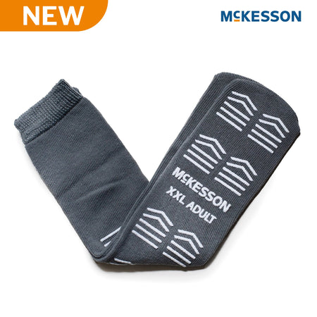 McKesson 16-XXL-3800 Slipper Socks Unisex Adult 2X-Large Double Tread Single Patient Use Gray