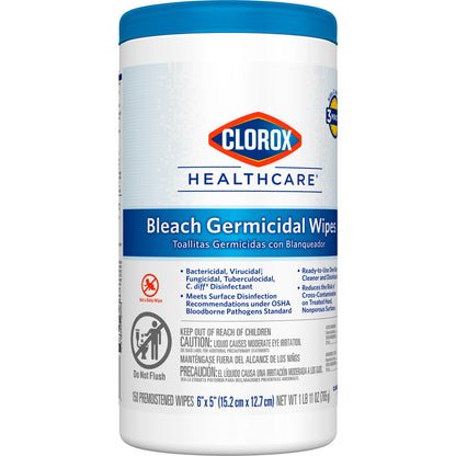 Clorox Healthcare® Bleach Germicidal Wipes, Canister, 150 ct.