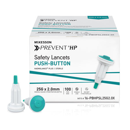 McKesson 16-PBHPSL25G2.0X Prevent HP Push Button Safety Lancet, 25 Gauge, 2.0 mm