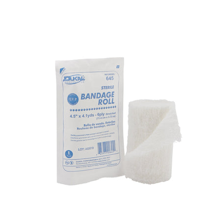 Dukal 645 Sterile Fluff Bandage Roll, 4-1/2 Inch x 4-1/10 Yard, 6-Ply