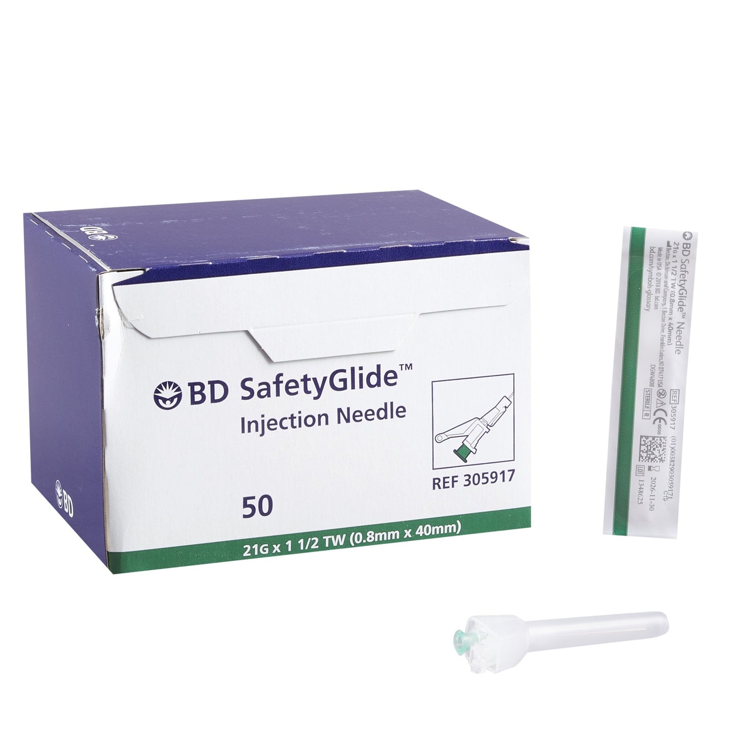 SafetyGlide™ Hypodermic Needle, 21 Gauge, 1-1/2 Inch